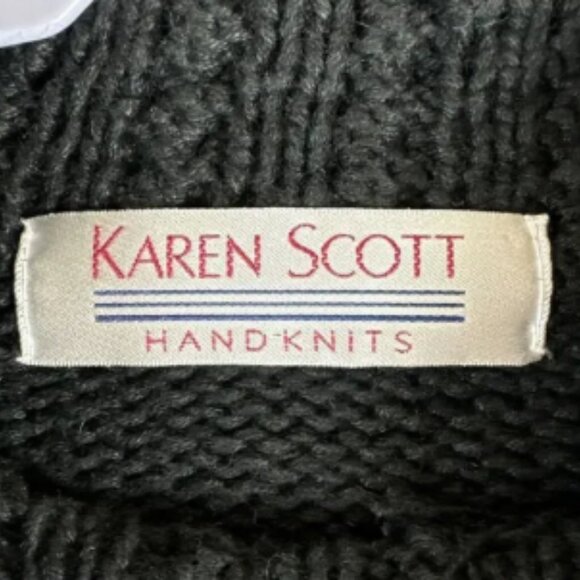 Vintage Karen Scott Hand Knits Sweater Women's Large Black Flowers Pearls (0924) - Picture 2 of 9